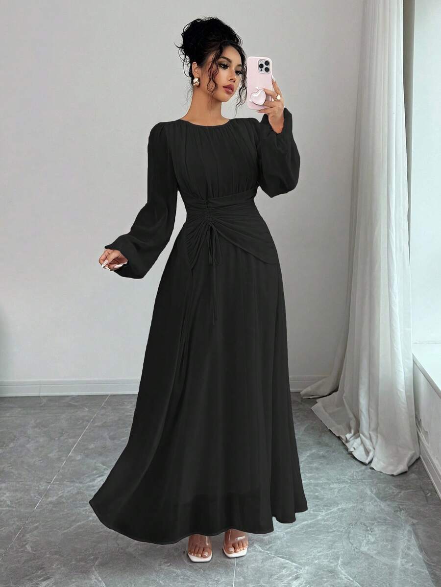 Long-Sleeve Waist-Cinching Dress | Elegant Fitted Dress for Women