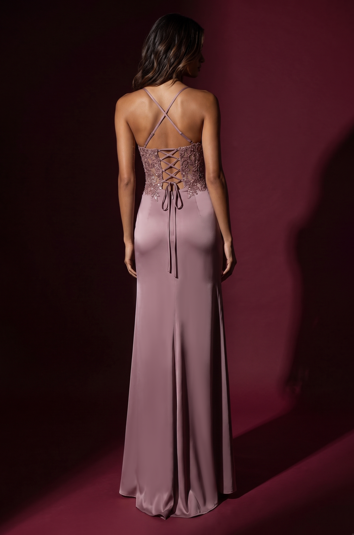Noir Riviera mauve sequin floral lace bodice mermaid evening gown, image 2 of 4