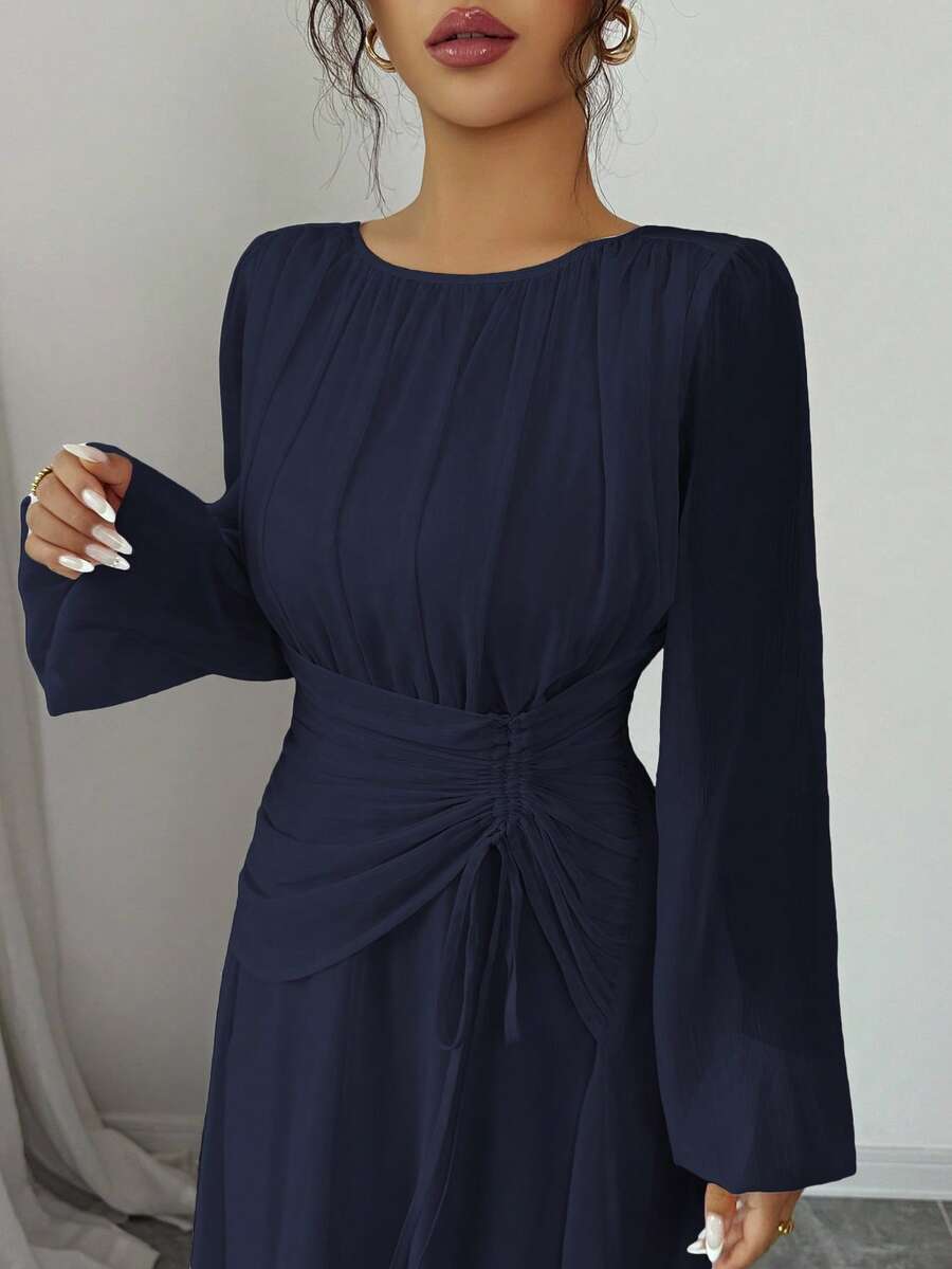 Long-Sleeve Waist-Cinching Dress | Elegant Fitted Dress for Women