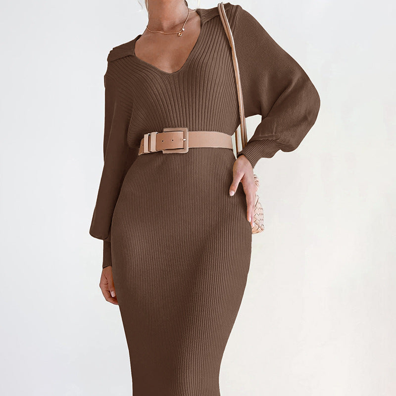 Noir Riviera Elegant Knit Maxi Dress ? Long Sleeve Bodycon Sweater Dress for Women