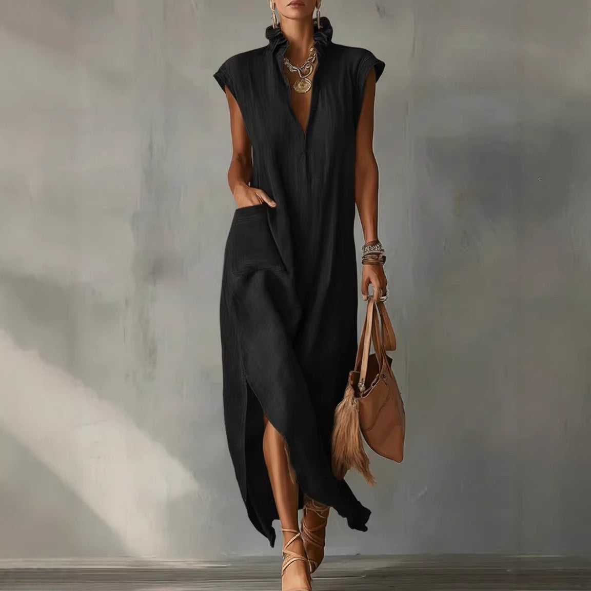 Women's Casual Sleeveless V-Neck Dress