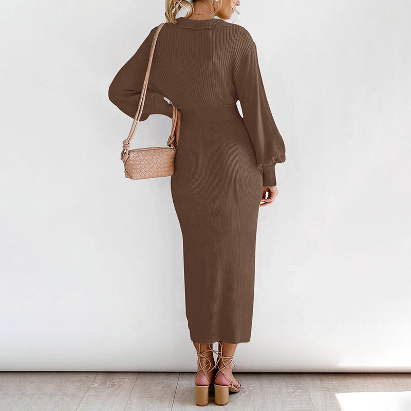 Noir Riviera Elegant Knit Maxi Dress ? Long Sleeve Bodycon Sweater Dress for Women