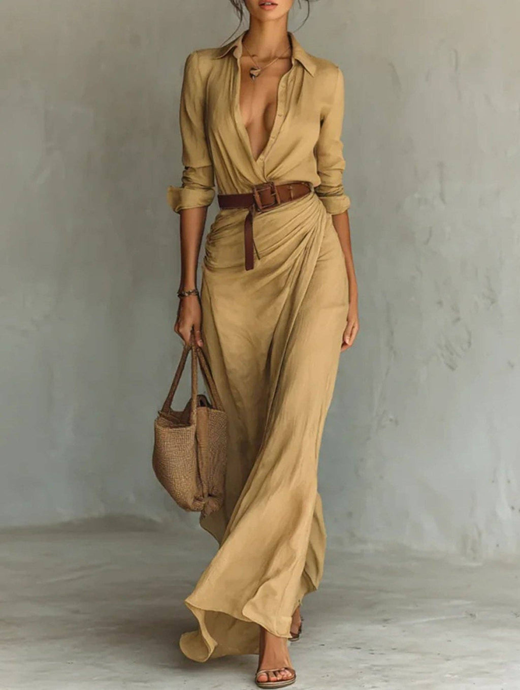 Solid Color Irregular Pleated Dress