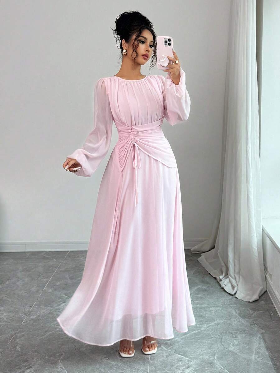 Long-Sleeve Waist-Cinching Dress | Elegant Fitted Dress for Women