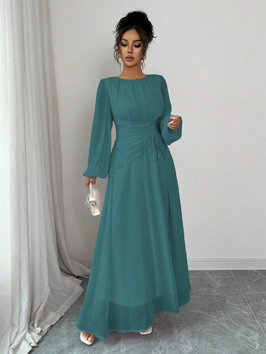 Long-Sleeve Waist-Cinching Dress | Elegant Fitted Dress for Women