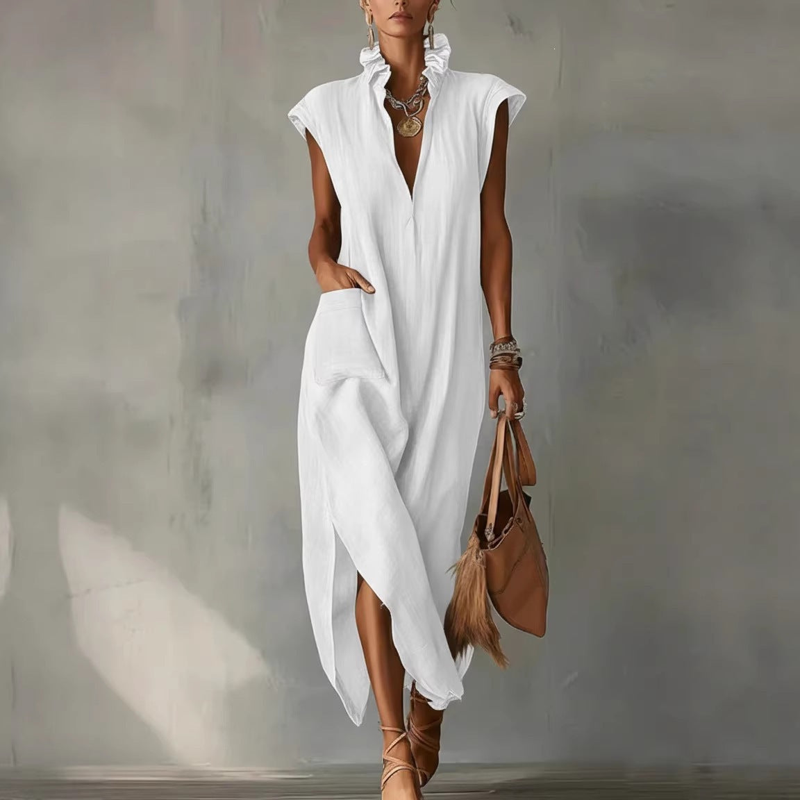 Women's Casual Sleeveless V-Neck Dress