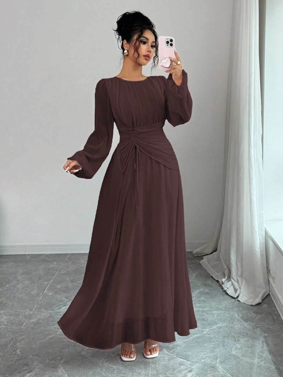 Long-Sleeve Waist-Cinching Dress | Elegant Fitted Dress for Women