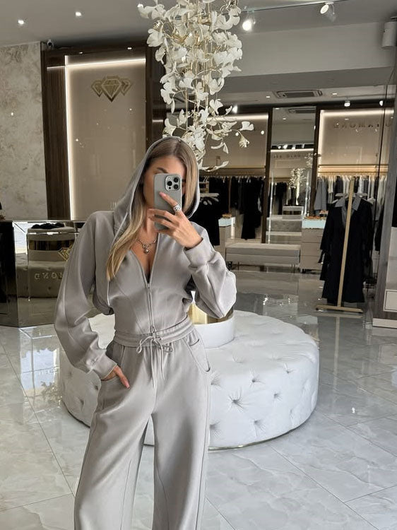 Noir Riviera cinched waist zip hoodie sweatsuit set, color options
