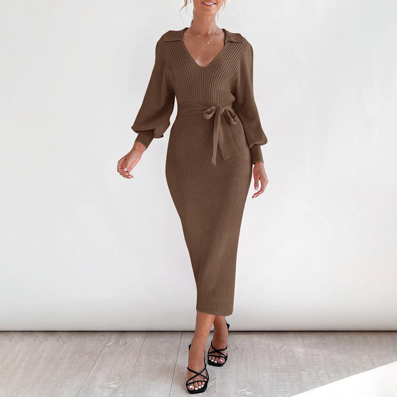 Noir Riviera Elegant Knit Maxi Dress ? Long Sleeve Bodycon Sweater Dress for Women