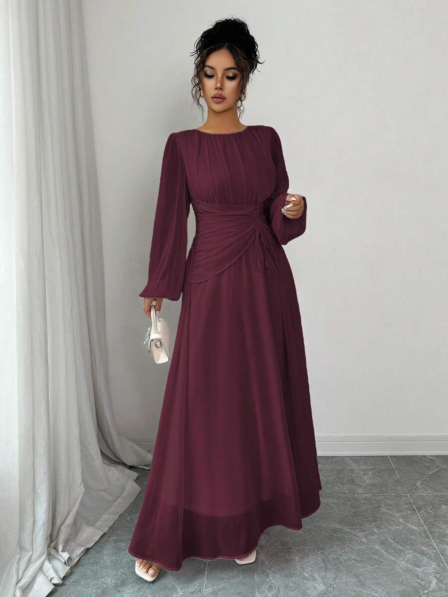 Long-Sleeve Waist-Cinching Dress | Elegant Fitted Dress for Women