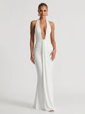 Ruched Plunge Halter Maxi Dress with Side Ruched Details