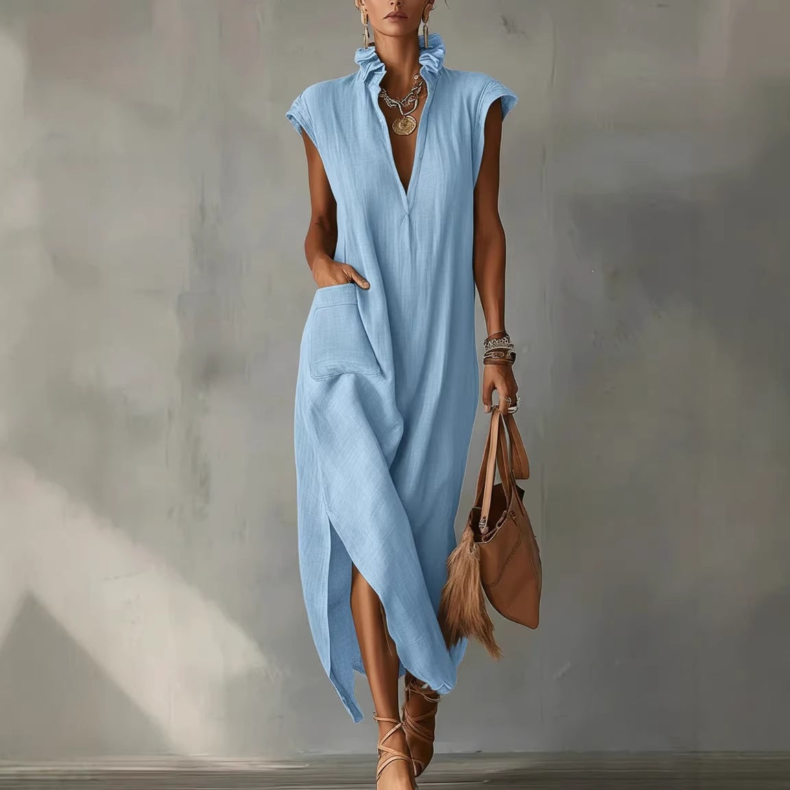 Women's Casual Sleeveless V-Neck Dress